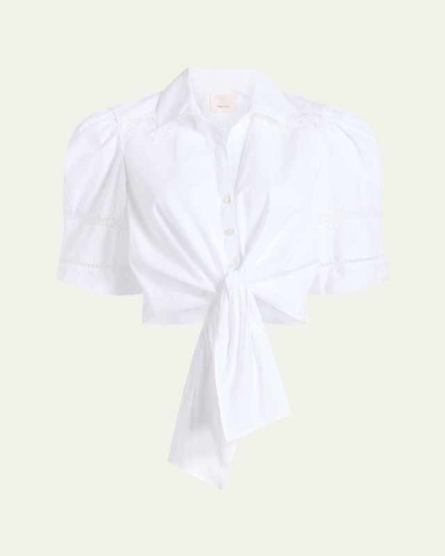 Marianna Embroidered Tie-Front Top
